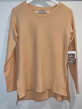 🧡Known Supply Organic Cotton Sadie Long-Sleeve Peach Waffle Knit Crew Tee